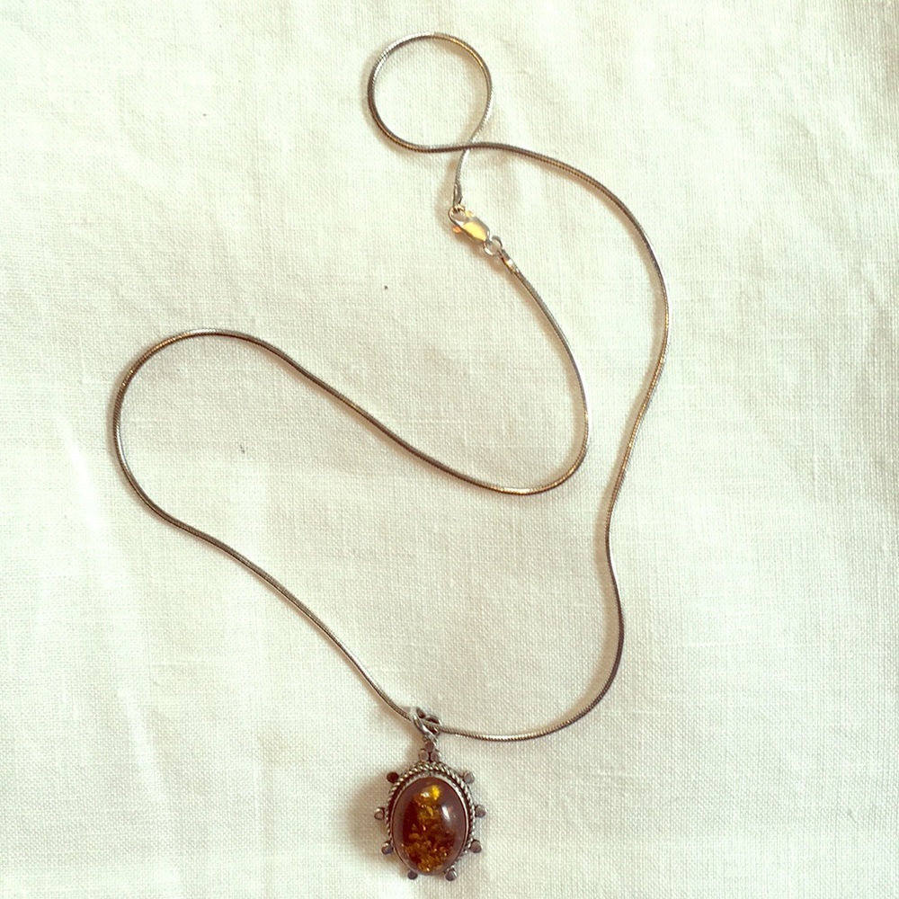 Sterling silver + Amber Pendant